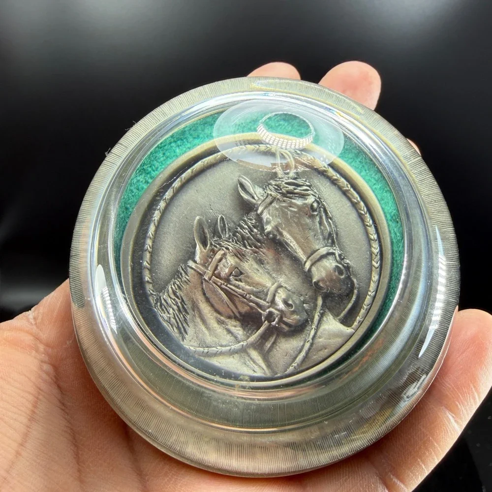 Vintage‎ Fort Pewter Horse Heads Dome Paperweight Equestrian Desk Decor 3 Inch